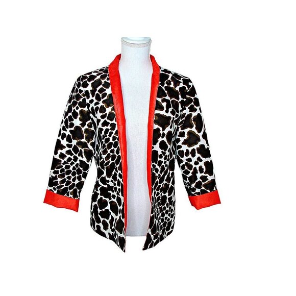 Chicos Leopard Animal Print Open Front Blazer Jacket With Red Trim Size 0 XS 4/6 - Picture 1 of 10